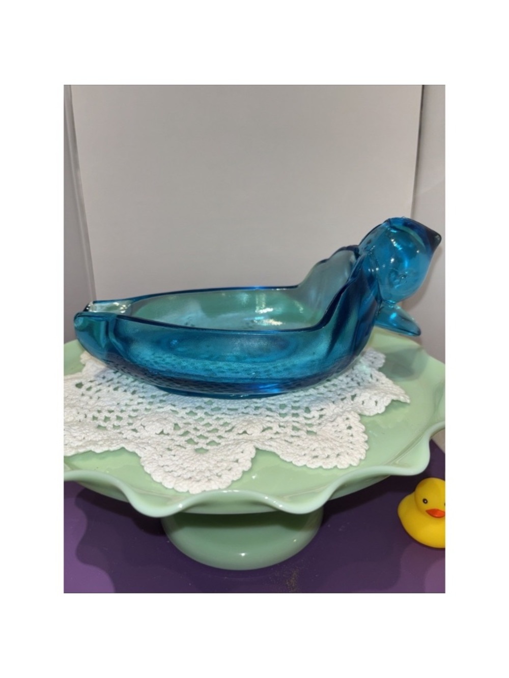 Handblown Blue Glass Bird Dish – Decorative Glass Trinket Bowl